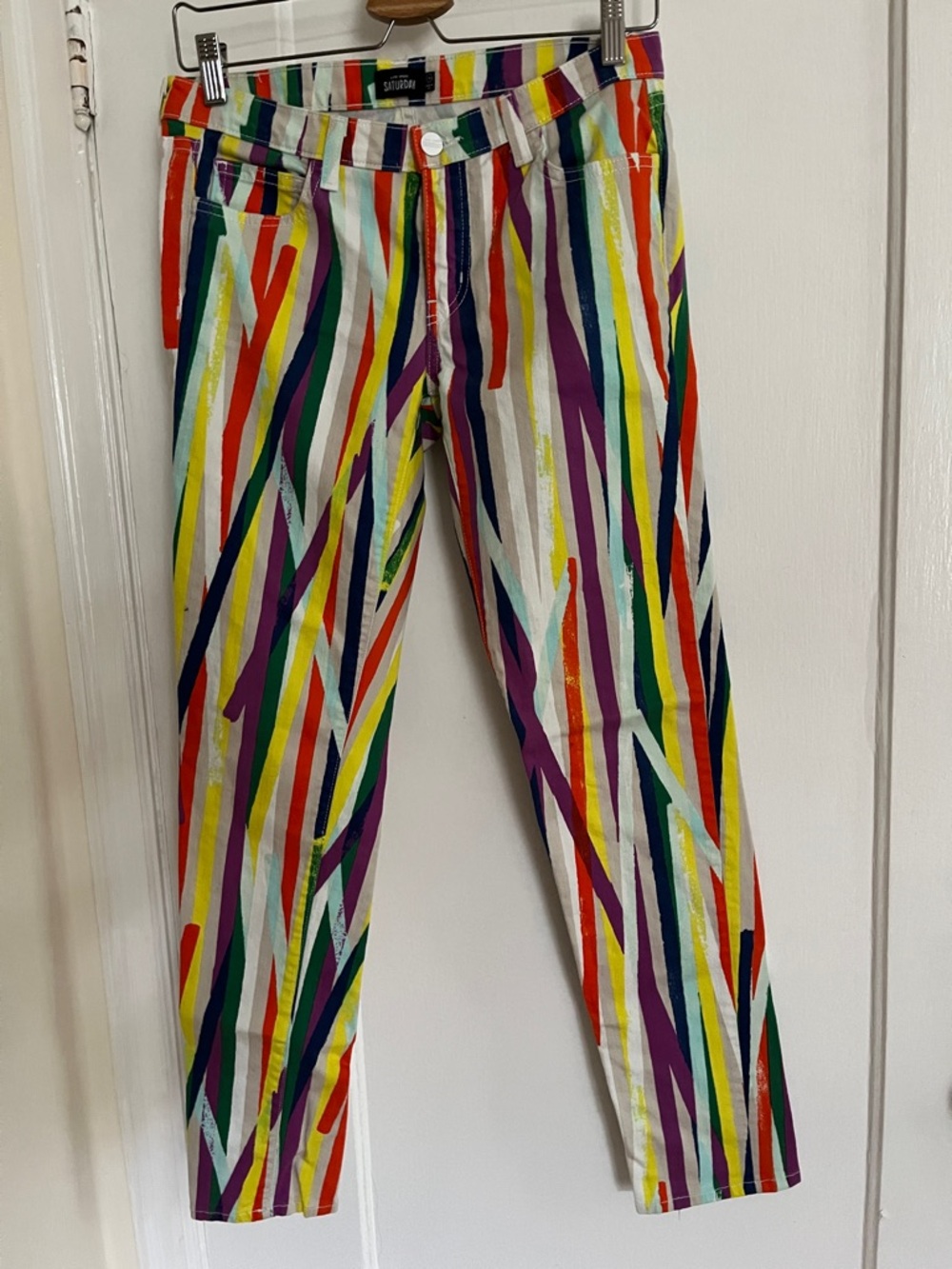 Kate Spade Saturday Multicolor Diagonal Paint Stripe Pattern Printed Jeans